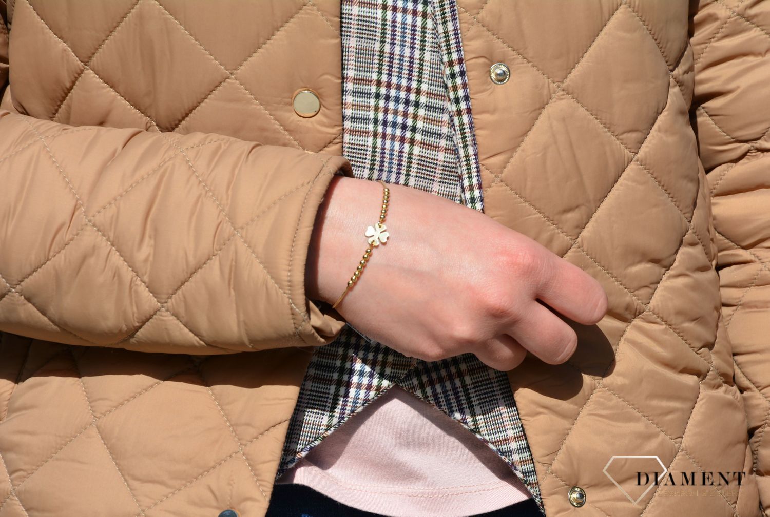 Bransoletka srebrna pozł. koniczynka z kuleczkami Dall'Acqua B RM 21419 046.jpg